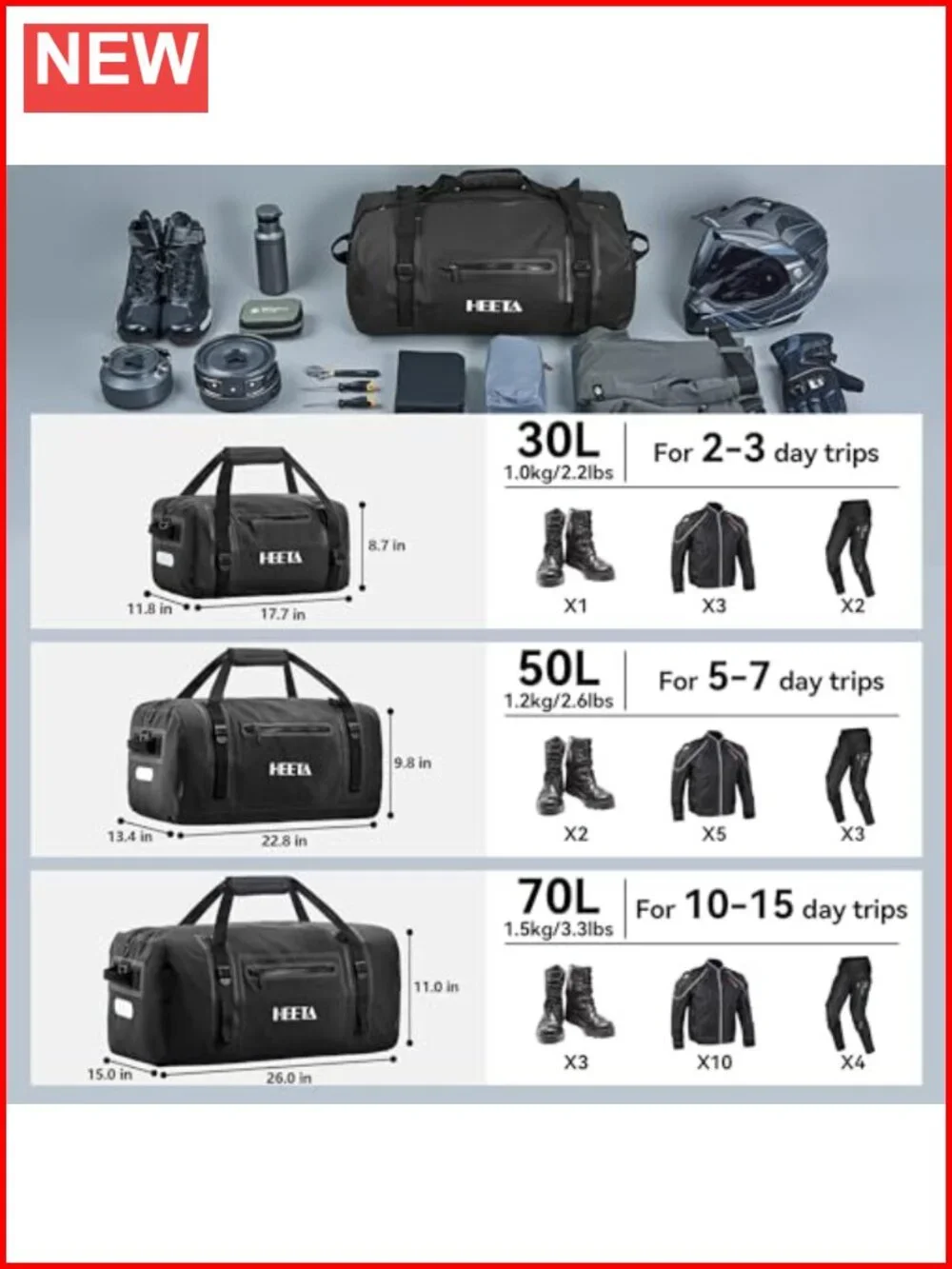 50L Heavy-Duty PVC Motorcycle Waterproof Dry Bag Duffel Travel
